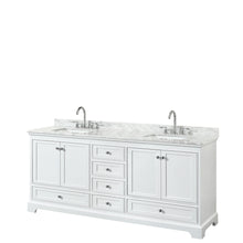 Load image into Gallery viewer, Wyndham Deborah 80 Inch Double Bathroom Vanity in White, White Carrara Marble Countertop, Undermount Square Sinks, and No Mirror- Wyndham