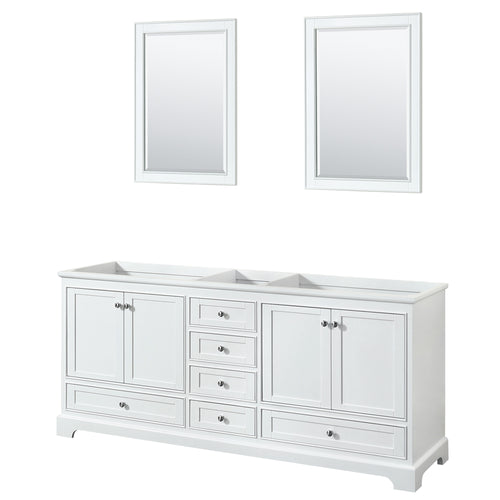 Wyndham Deborah 80 Inch Double Bathroom Vanity in White, No Countertop, No Sinks, and 24 Inch Mirrors- Wyndham