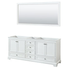 Load image into Gallery viewer, Wyndham Deborah 80 Inch Double Bathroom Vanity in White, No Countertop, No Sinks, and 70 Inch Mirror- Wyndham