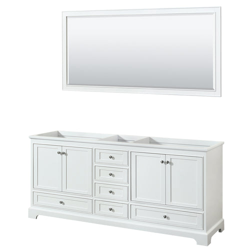 Wyndham Deborah 80 Inch Double Bathroom Vanity in White, No Countertop, No Sinks, and 70 Inch Mirror- Wyndham