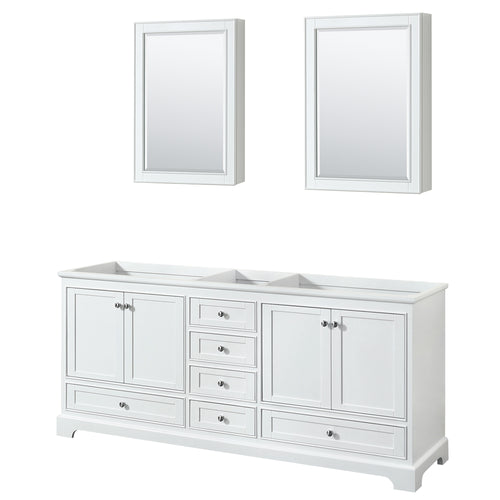 Wyndham Deborah 80 Inch Double Bathroom Vanity in White, No Countertop, No Sinks, and Medicine Cabinets- Wyndham