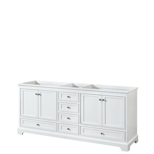 Wyndham Deborah 80 Inch Double Bathroom Vanity in White, No Countertop, No Sinks, and No Mirrors- Wyndham