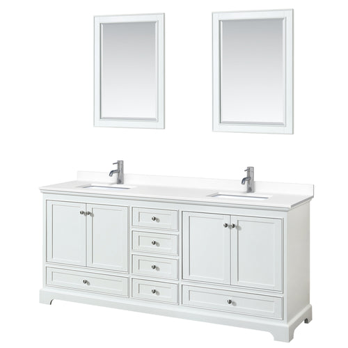 Wyndham Deborah 80 Inch Double Bathroom Vanity in White, White Cultured Marble Countertop, Undermount Square Sinks, 24 Inch Mirrors- Wyndham