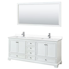 Load image into Gallery viewer, Wyndham Deborah 80 Inch Double Bathroom Vanity in White, White Cultured Marble Countertop, Undermount Square Sinks, 70 Inch Mirror- Wyndham