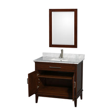 Load image into Gallery viewer, Wyndham Hatton 36 Inch Single Bathroom Vanity in Dark Chestnut, White Carrara Marble Countertop, Undermount Square Sink, and 24 Inch Mirror- Wyndham