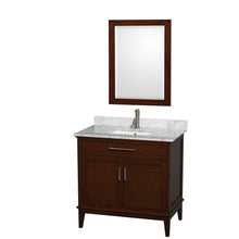 Load image into Gallery viewer, Wyndham Hatton 36 Inch Single Bathroom Vanity in Dark Chestnut, White Carrara Marble Countertop, Undermount Square Sink, and 24 Inch Mirror- Wyndham