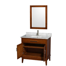 Load image into Gallery viewer, Wyndham Hatton 36 Inch Single Bathroom Vanity in Light Chestnut, White Carrara Marble Countertop, Undermount Square Sink, and 24 Inch Mirror- Wyndham