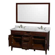 Load image into Gallery viewer, Wyndham Hatton 60 Inch Double Bathroom Vanity in Dark Chestnut, White Carrara Marble Countertop, Undermount Oval Sinks, and 56 Inch Mirror- Wyndham