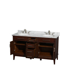 Load image into Gallery viewer, Wyndham Hatton 60 Inch Double Bathroom Vanity in Dark Chestnut, White Carrara Marble Countertop, Undermount Oval Sinks, and No Mirror- Wyndham