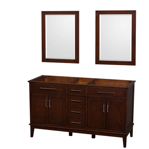 Wyndham Hatton 60 Inch Double Bathroom Vanity in Dark Chestnut, No Countertop, No Sinks, and 24 Inch Mirrors- Wyndham