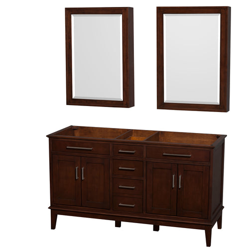 Wyndham Hatton 60 Inch Double Bathroom Vanity in Dark Chestnut, No Countertop, No Sinks, 24 Inch Medicine Cabinets- Wyndham