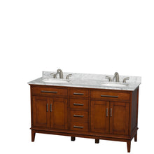 Load image into Gallery viewer, Wyndham Hatton 60 Inch Double Bathroom Vanity in Light Chestnut, White Carrara Marble Countertop, Undermount Oval Sinks, and No Mirror- Wyndham