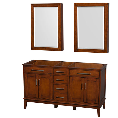 Wyndham Hatton 60 Inch Double Bathroom Vanity in Light Chestnut, No Countertop, No Sinks, 24 Inch Medicine Cabinets- Wyndham
