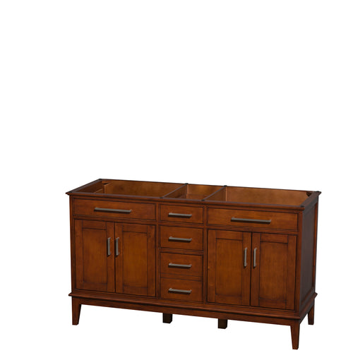 Wyndham Hatton 60 Inch Double Bathroom Vanity in Light Chestnut, No Countertop, No Sinks, and No Mirror- Wyndham