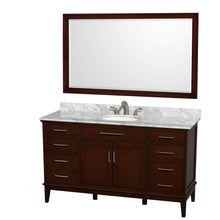 Load image into Gallery viewer, Wyndham Hatton 60 Inch Single Bathroom Vanity in Dark Chestnut, White Carrara Marble Countertop, Undermount Oval Sink, and 56 Inch Mirror- Wyndham