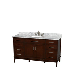 Load image into Gallery viewer, Wyndham Hatton 60 Inch Single Bathroom Vanity in Dark Chestnut, White Carrara Marble Countertop, Undermount Oval Sink, and No Mirror- Wyndham