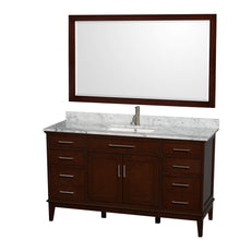 Load image into Gallery viewer, Wyndham Hatton 60 Inch Single Bathroom Vanity in Dark Chestnut, White Carrara Marble Countertop, Undermount Square Sink, and 56 Inch Mirror- Wyndham