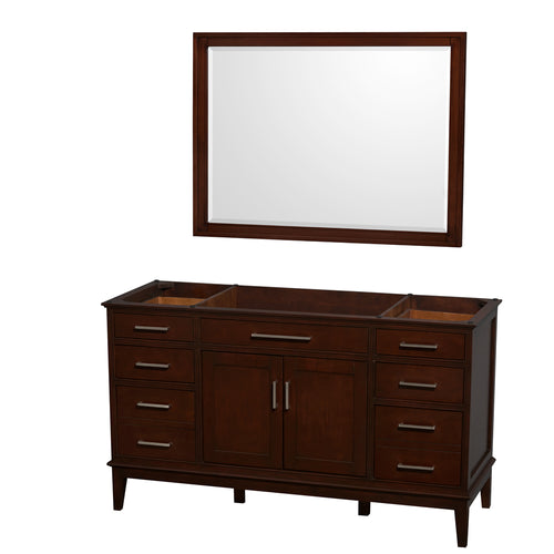 Wyndham Hatton 60 Inch Single Bathroom Vanity in Dark Chestnut, No Countertop, No Sink, and 44 Inch Mirror- Wyndham