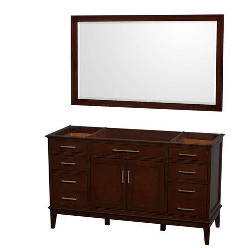 Wyndham Hatton 60 Inch Single Bathroom Vanity in Dark Chestnut, No Countertop, No Sink, and 56 Inch Mirror- Wyndham