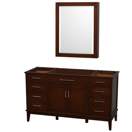 Wyndham Hatton 60 Inch Single Bathroom Vanity in Dark Chestnut, No Countertop, No Sink, and Medicine Cabinet- Wyndham