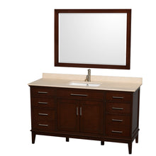 Load image into Gallery viewer, Wyndham Hatton 60 Inch Single Bathroom Vanity in Dark Chestnut, Ivory Marble Countertop, Undermount Square Sink, and 44 Inch Mirror- Wyndham