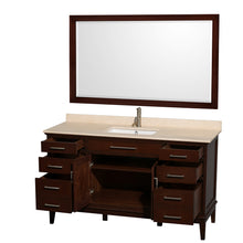 Load image into Gallery viewer, Wyndham Hatton 60 Inch Single Bathroom Vanity in Dark Chestnut, Ivory Marble Countertop, Undermount Square Sink, and 56 Inch Mirror- Wyndham