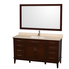 Load image into Gallery viewer, Wyndham Hatton 60 Inch Single Bathroom Vanity in Dark Chestnut, Ivory Marble Countertop, Undermount Square Sink, and 56 Inch Mirror- Wyndham