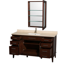Load image into Gallery viewer, Wyndham Hatton 60 Inch Single Bathroom Vanity in Dark Chestnut, Ivory Marble Countertop, Undermount Square Sink, and Medicine Cabinet- Wyndham