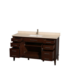 Load image into Gallery viewer, Wyndham Hatton 60 Inch Single Bathroom Vanity in Dark Chestnut, Ivory Marble Countertop, Undermount Square Sink, and No Mirror- Wyndham