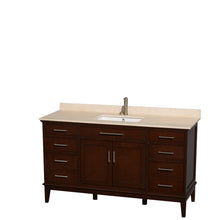 Load image into Gallery viewer, Wyndham Hatton 60 Inch Single Bathroom Vanity in Dark Chestnut, Ivory Marble Countertop, Undermount Square Sink, and No Mirror- Wyndham
