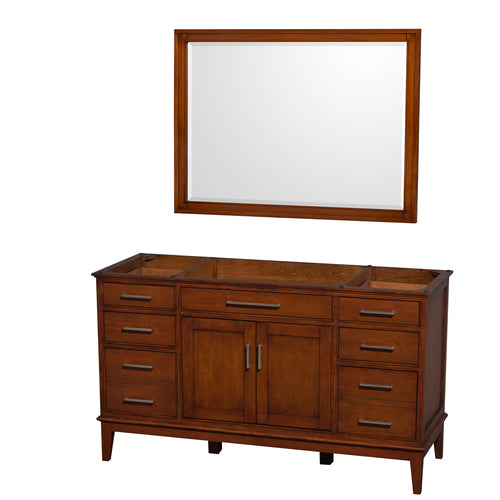 Wyndham Hatton 60 Inch Single Bathroom Vanity in Light Chestnut, No Countertop, No Sink, and 44 Inch Mirror- Wyndham