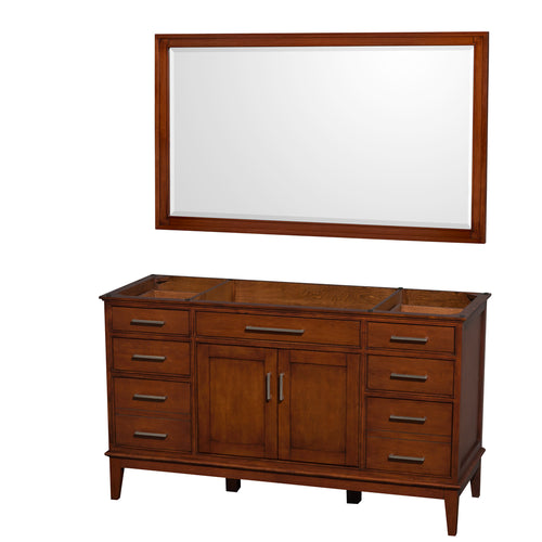 Wyndham Hatton 60 Inch Single Bathroom Vanity in Light Chestnut, No Countertop, No Sink, and 56 Inch Mirror- Wyndham