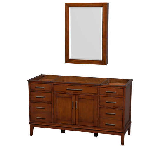Wyndham Hatton 60 Inch Single Bathroom Vanity in Light Chestnut, No Countertop, No Sink, and Medicine Cabinet- Wyndham