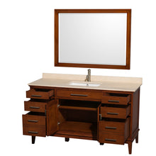 Load image into Gallery viewer, Wyndham Hatton 60 Inch Single Bathroom Vanity in Light Chestnut, Ivory Marble Countertop, Undermount Square Sink, and 44 Inch Mirror- Wyndham
