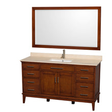 Load image into Gallery viewer, Wyndham Hatton 60 Inch Single Bathroom Vanity in Light Chestnut, Ivory Marble Countertop, Undermount Square Sink, and 56 Inch Mirror- Wyndham