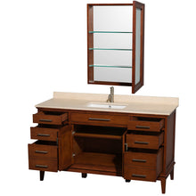 Load image into Gallery viewer, Wyndham Hatton 60 Inch Single Bathroom Vanity in Light Chestnut, Ivory Marble Countertop, Undermount Square Sink, and Medicine Cabinet- Wyndham