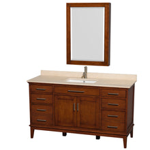 Load image into Gallery viewer, Wyndham Hatton 60 Inch Single Bathroom Vanity in Light Chestnut, Ivory Marble Countertop, Undermount Square Sink, and Medicine Cabinet- Wyndham