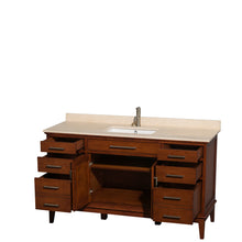 Load image into Gallery viewer, Wyndham Hatton 60 Inch Single Bathroom Vanity in Light Chestnut, Ivory Marble Countertop, Undermount Square Sink, and No Mirror- Wyndham