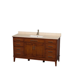 Load image into Gallery viewer, Wyndham Hatton 60 Inch Single Bathroom Vanity in Light Chestnut, Ivory Marble Countertop, Undermount Square Sink, and No Mirror- Wyndham