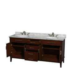 Load image into Gallery viewer, Wyndham Hatton 72 Inch Double Bathroom Vanity in Dark Chestnut, White Carrara Marble Countertop, Undermount Oval Sinks, and No Mirror- Wyndham