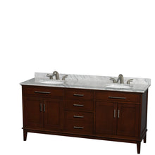Load image into Gallery viewer, Wyndham Hatton 72 Inch Double Bathroom Vanity in Dark Chestnut, White Carrara Marble Countertop, Undermount Oval Sinks, and No Mirror- Wyndham