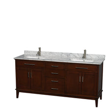 Load image into Gallery viewer, Wyndham Hatton 72 Inch Double Bathroom Vanity in Dark Chestnut, White Carrara Marble Countertop, Undermount Square Sinks, and No Mirror- Wyndham
