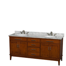 Load image into Gallery viewer, Wyndham Hatton 72 Inch Double Bathroom Vanity in Light Chestnut, White Carrara Marble Countertop, Undermount Oval Sinks, and No Mirror- Wyndham
