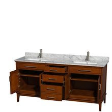 Load image into Gallery viewer, Wyndham Hatton 72 Inch Double Bathroom Vanity in Light Chestnut, White Carrara Marble Countertop, Undermount Square Sinks, and No Mirror- Wyndham