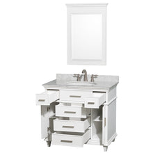 Load image into Gallery viewer, Wyndham Berkeley 36 Inch Single Bathroom Vanity in White with White Carrara Marble Top with White Undermount Oval Sink and 24 Inch Mirror- Wyndham