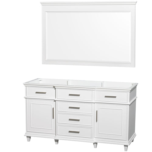 Wyndham Berkeley 60 Inch Single Bathroom Vanity in White with No Countertop and No Sink and 56 Inch Mirror- Wyndham