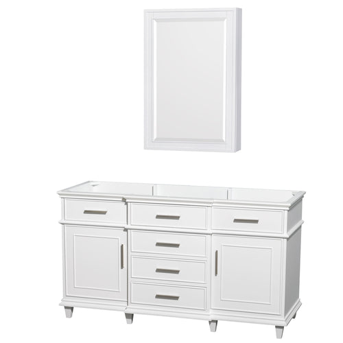 Wyndham Berkeley 60 Inch Single Bathroom Vanity in White, No Countertop, No Sink, 24 Inch Medicine Cabinet- Wyndham