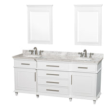 Load image into Gallery viewer, Wyndham Berkeley 72 Inch Double Bathroom Vanity in White with White Carrara Marble Top with White Undermount Oval Sinks and 24 Inch Mirrors- Wyndham