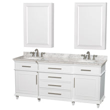 Load image into Gallery viewer, Wyndham Berkeley 72 Inch Double Bathroom Vanity in White, White Carrara Marble Countertop, Undermount Round Sinks, 24 Inch Medicine Cabinets- Wyndham