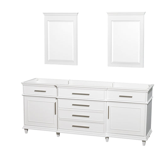 Wyndham Berkeley 80 Inch Double Bathroom Vanity in White with No Countertop and No Sinks and 24 Inch Mirrors- Wyndham